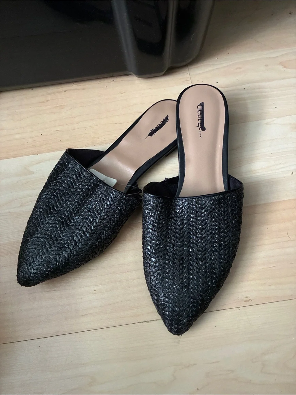 George Black Woven Pointed Slip-On Mules - Picture 2 of 2